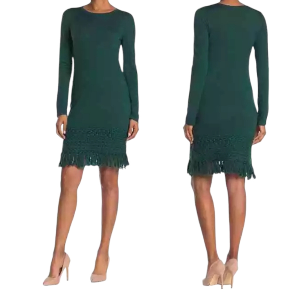 NWT Trina Turk Over Ice Long Sleeve Tassel Bottom Dress